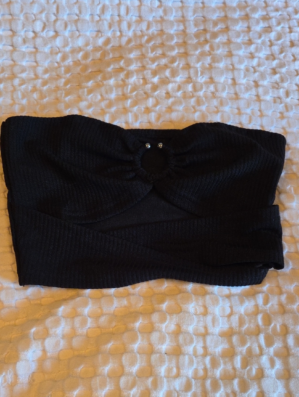 SHEIN Black Strapless Ribbed Ring-Accent Tube Top